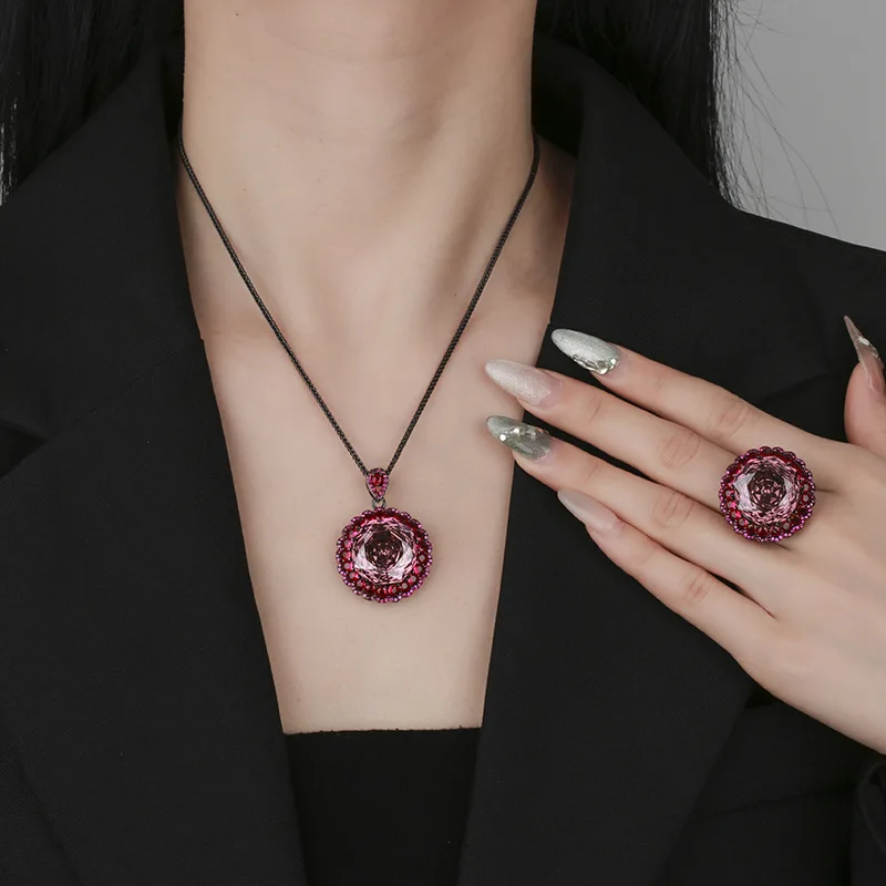 Rose Cut 18mm High Quality Zircon Round White Gold Plated Luxury Jewelry Set Wedding Anniversary Fashion