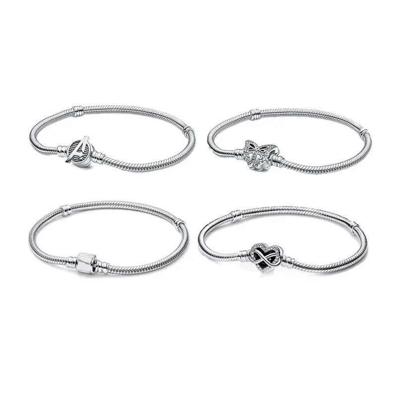 Moments Shine Infinity Heart Logo Clasp Snake Chain Bracelet For Women Charm Copper Alloy Original Beads Jewelry Making Free Shipping