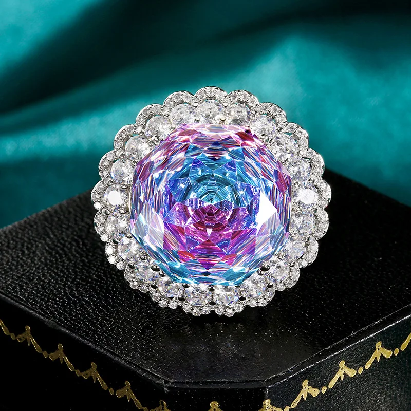 Rose Cut 18mm High Quality Zircon Dragon Fruit Color White Gold Plated Luxury Jewelry Set Bridal Wedding Gift Trendy Elegant