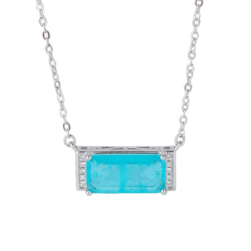 Paraiba Pendant Earrings Zircon Necklace Emerald Chain Gemstone Jewelry Set For Women Charm Luxury Elegance Banquet Party Gift