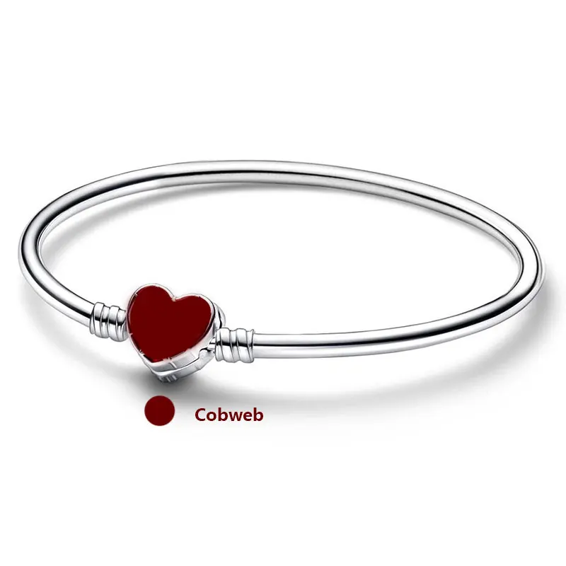 Snowflake Princess Heart Charms Beads Moments Clasp Bangle Rose Gold Women's Hand Bracelets S925 Silver Original Free Shipping