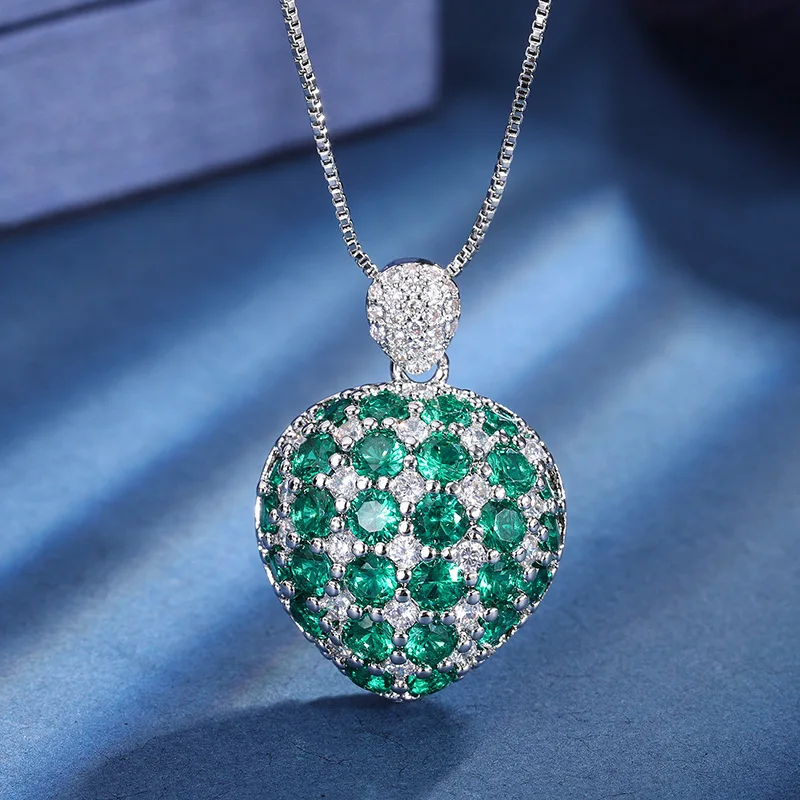 925 Silver Women's Necklace Korean Version Temperament Color Gem Heart Pendant European American Style Sweet Romantic Jewelry