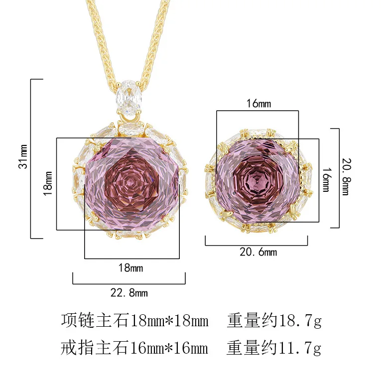Rose Cut 18-16mm High Quality Zircon Gold Tone White Gold Plated Luxury Jewelry Set Daily Gift Trendy Elegant