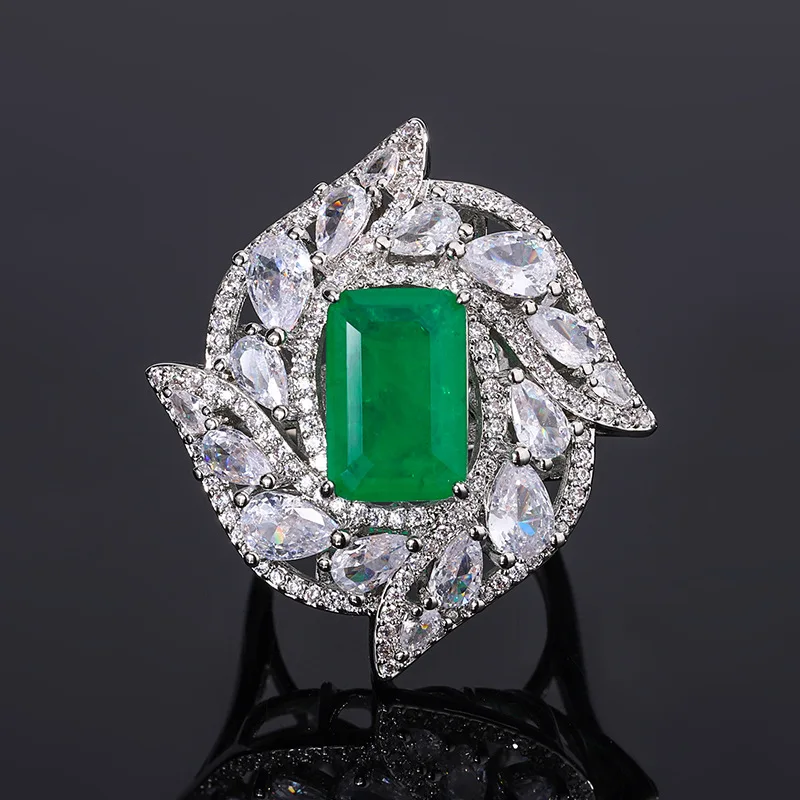 Emerald Natural Stone Rhinestones Zircon Earrings Luxury Ring Necklace Jewelry Sets For Women Charm 925 Jewelry Sets For Women