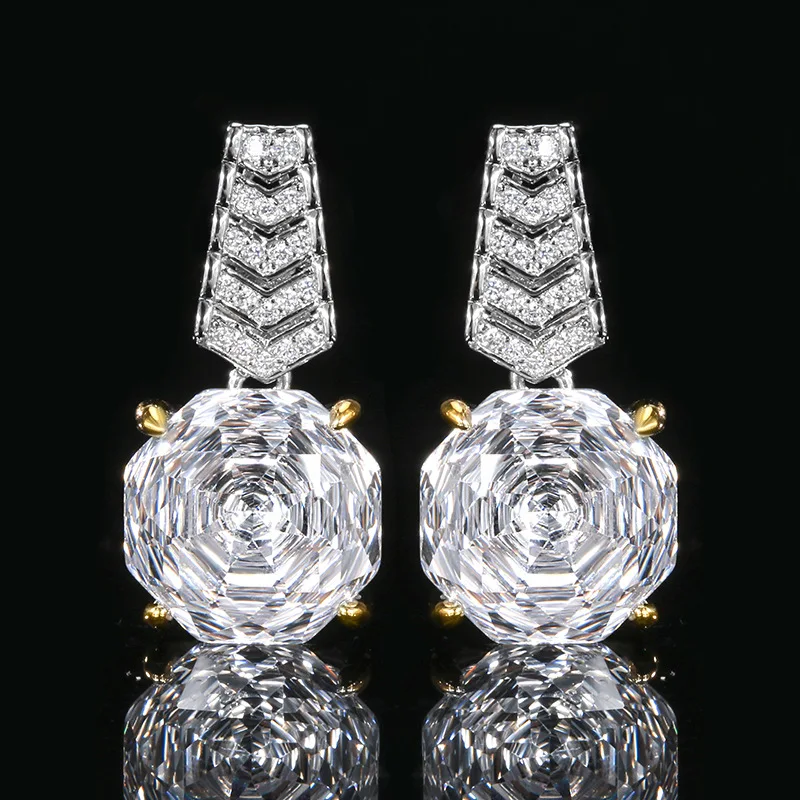 Rose Cut 14-12mm High Quality Zircon White Diamond White Gold Plated Jewelry Set Stackable Daily Trendy