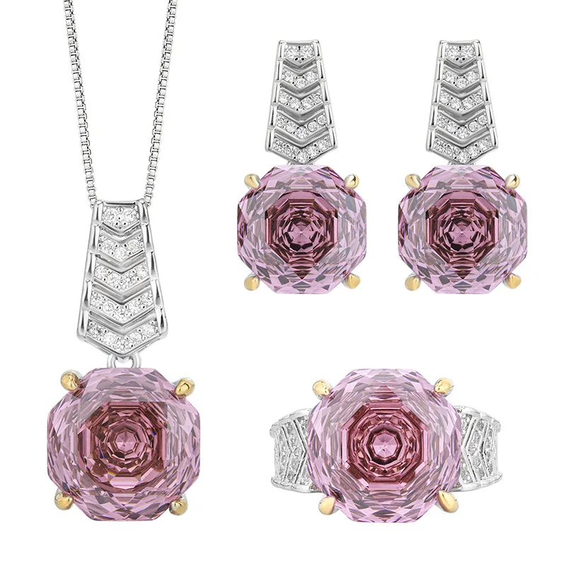 Rose Cut 14-12mm High Quality Zircon Dried Rose White Gold Plated Copper Alloy Jewelry Set Casual Gift Fashion Trendy