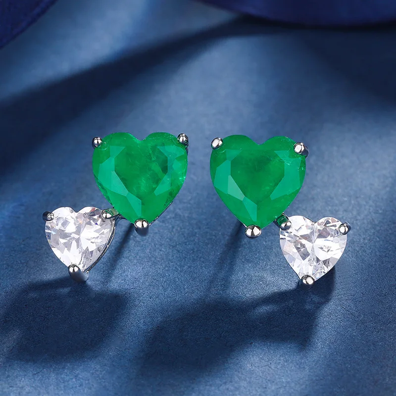 gold-plated Sweet Heart Pendant Necklace Earrings Set Emerald Palaiba Gemstone Luxury Jewelry For Women 15*15-9*9 Charm Zricon