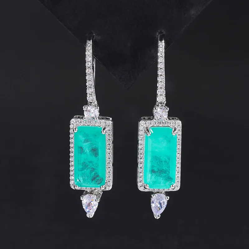 Paraiba Pendant Earrings Zircon Necklace Emerald Chain Gemstone Jewelry Set For Women Charm Luxury Elegance Banquet Party Gift