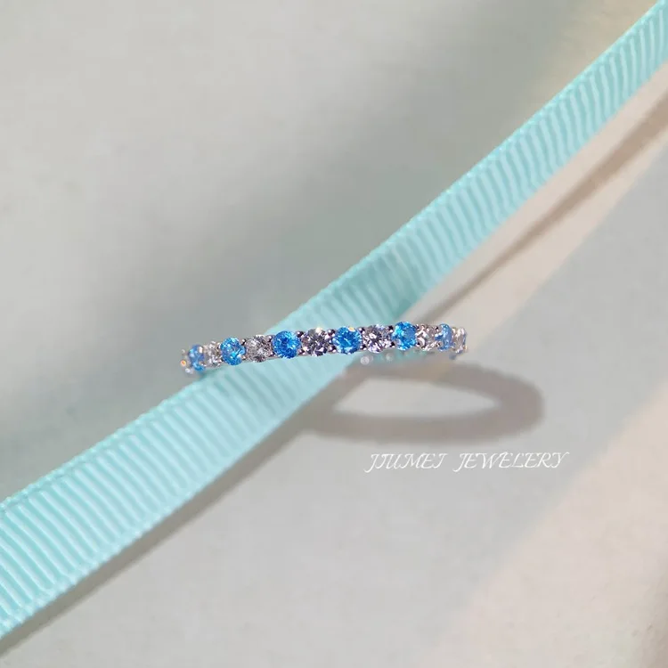 Oval Blue Gemstone Ring S925 Sterling Silver Fine Jewelry For Women Girl Emerald Cut  Lab Grown 5A Zircon High Carbon Diamond