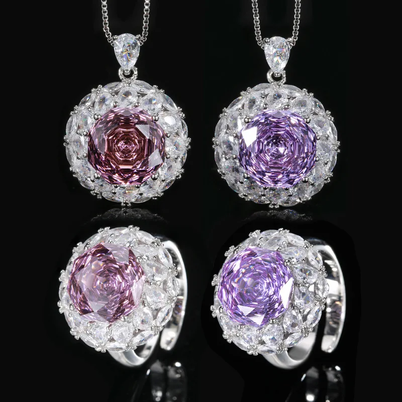 Millennium Cut 12mm High Quality Zircon Dried Rose White Gold Plated Round Jewelry Set Casual Fashion Trendy