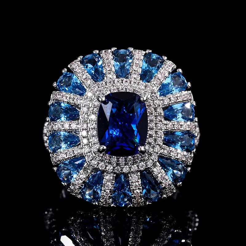 Sparkling Lab Created 7*9mm Sapphire Ruby Pink High Carbon Diamond Jewelry Set For Women Necklace Ring Engagement Wedding Luxury