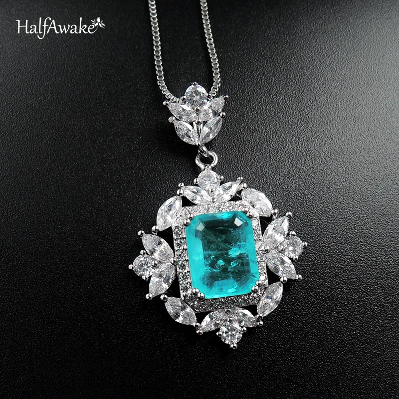 Dainty Sapphire Paraiba Emerald Necklace For Women Girl Wedding Fly Bee Flower Choker 925 Silver Chain With Pendant New Trend