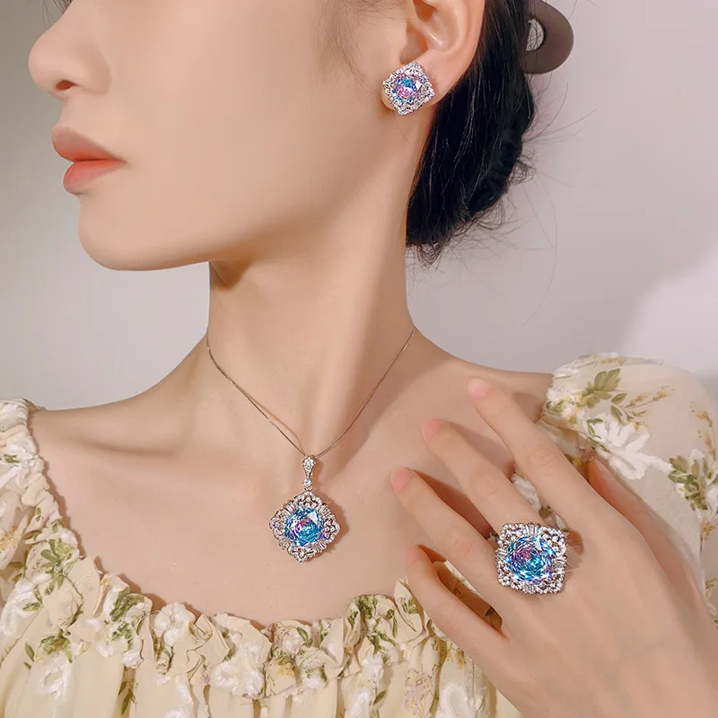 Millennium Cut 16-10mm High Quality Zircon Gradient White Gold Plated Elegant Jewelry Set Bridal Trendy
