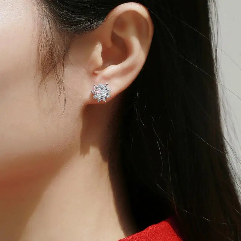 Sparkling Snowflake Moissanite Women's S925 Silver Earrings Original Certified Luxury Jewelry Accessories Anniversary Gift Lover