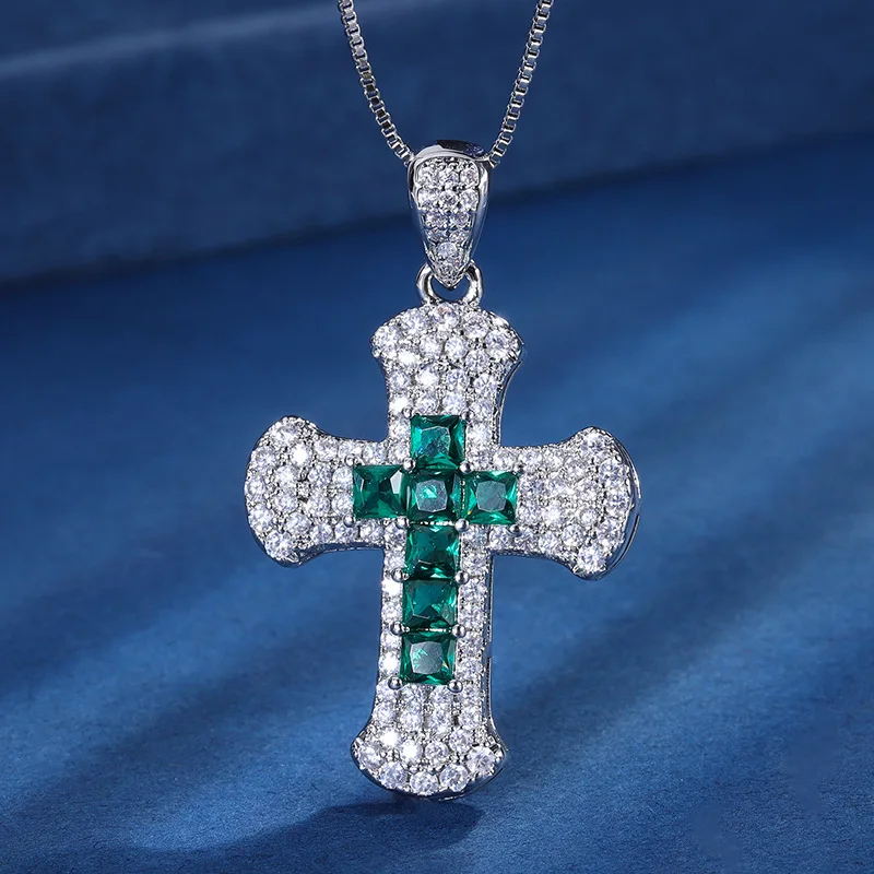 Gold Plated Retro Style Color Gemstone Cross Temperament Fashion Women's Necklace Master 5 * 5 Faith Pendant Men's Charm Party