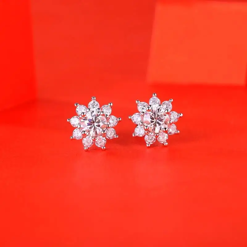 Sparkling Snowflake Moissanite Women's S925 Silver Earrings Original Certified Luxury Jewelry Accessories Anniversary Gift Lover