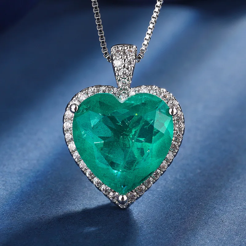gold-plated Sweet Heart Pendant Necklace Earrings Set Emerald Palaiba Gemstone Luxury Jewelry For Women 15*15-9*9 Charm Zricon