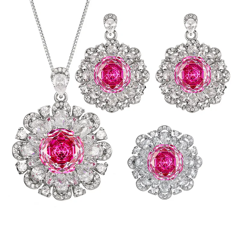 Millennium Cut 12-10mm High Quality Zircon Dragon Fruit White Gold Plated Flower Jewelry Set Bridal Wedding Gift Elegant