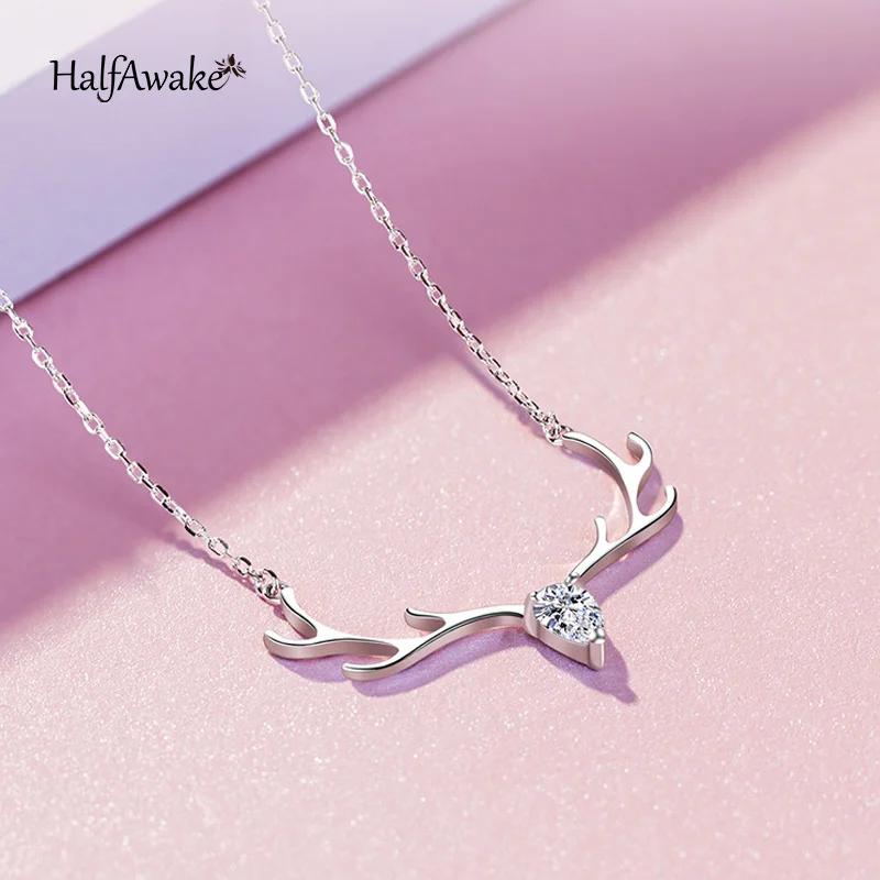 Delicate 925 Sterling Silver Jewelry Set Original Zircon Antler Elk Pendant Necklace Ring Earrings For Women Christmas Gift Gril