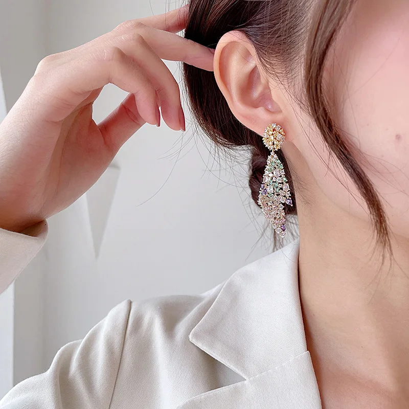 Aesthetic Color Zircon Conch Earrings For Women Girl Ladies Wedding Engagement Real 925 Silver Needle Charm Party Jewelry Gift