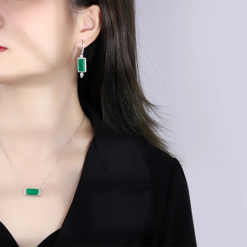 Paraiba Pendant Earrings Zircon Necklace Emerald Chain Gemstone Jewelry Set For Women Charm Luxury Elegance Banquet Party Gift