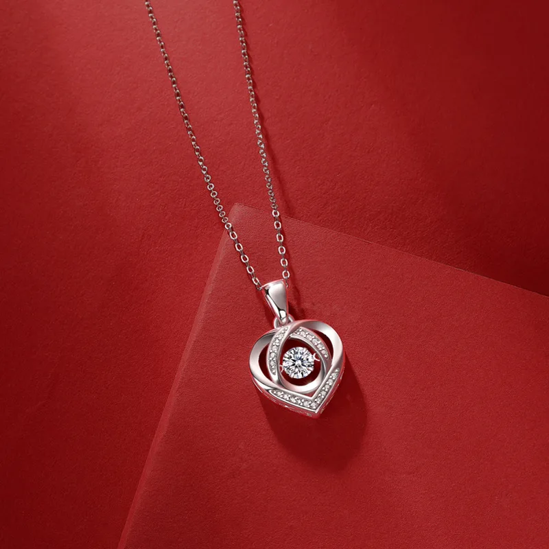 Brilliant Dancing Heart Moissanite Pendant Floating Diamond Necklace For Women S925 Sterling Silver Chain Valentine's Day Gift