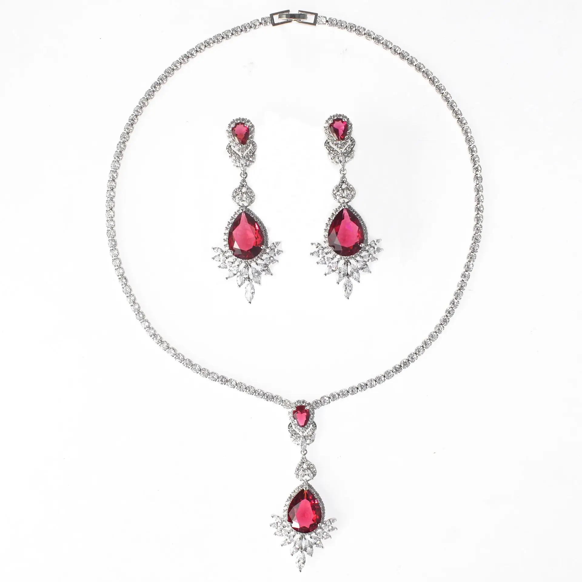 Flash White Ear Stud Retro High End Zircon New Wedding Necklace Set Versatile Banquet Accessories Sparkle