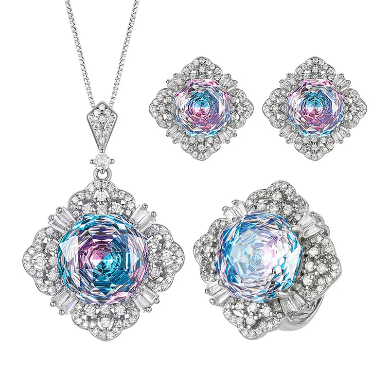Millennium Cut 16-10mm High Quality Zircon Gradient White Gold Plated Elegant Jewelry Set Bridal Trendy