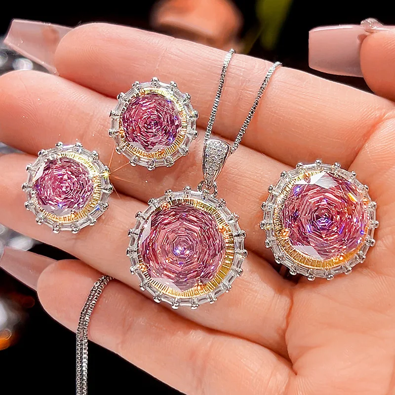 Millennium Cut 14-10mm High Quality Zircon Dried Rose White Gold Plated Round Jewelry Set Casual Gift Fashion