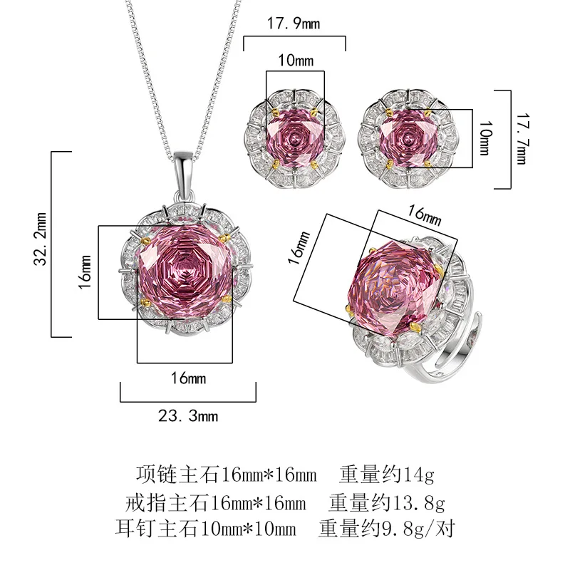 Rose Cut 16-10mm High Quality Zircon Dried Rose White Gold Plated Luxury Jewelry Set Party Gift Fashion Trendy