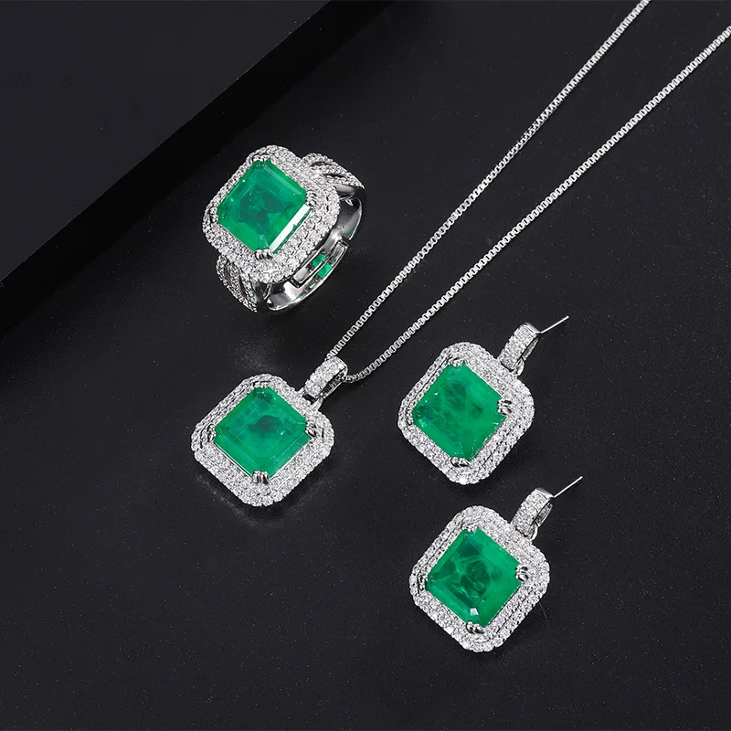 Elegant 10*10mm Paraiba Tourmaline Luxury Jewelry Set For Women Pendan