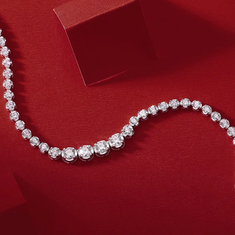 Elegant Full Moissanite Necklace For Women 925 Sterling Silver Tennis Chain Luxury Designer Jewelry Popular Anniversary