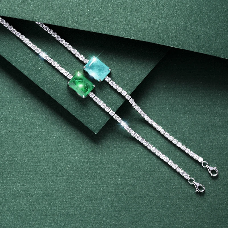 Paraiba Emerald Gemstone Charm Tennis Bracelet For Women Sterling Silver copper alloy Zircon Bangles New Trend Jewelry Girl Gift