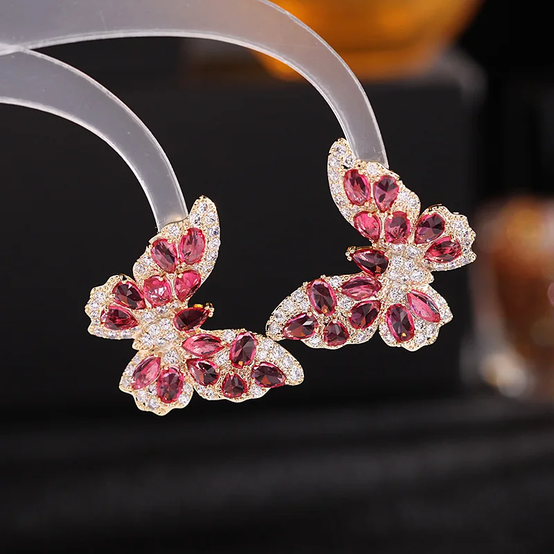 HQD Colorful Zircon Butterfly Earrings For Women Female Real Ag Needle Ear Piercing Party Stud Earrings Beautiful Jewelry