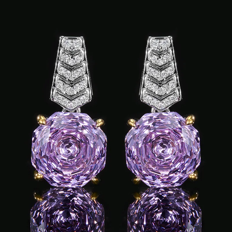 Rose Cut 14-12mm High Quality Zircon Violet White Gold Plated Elegant Luxury Jewelry Set Trendy Statement