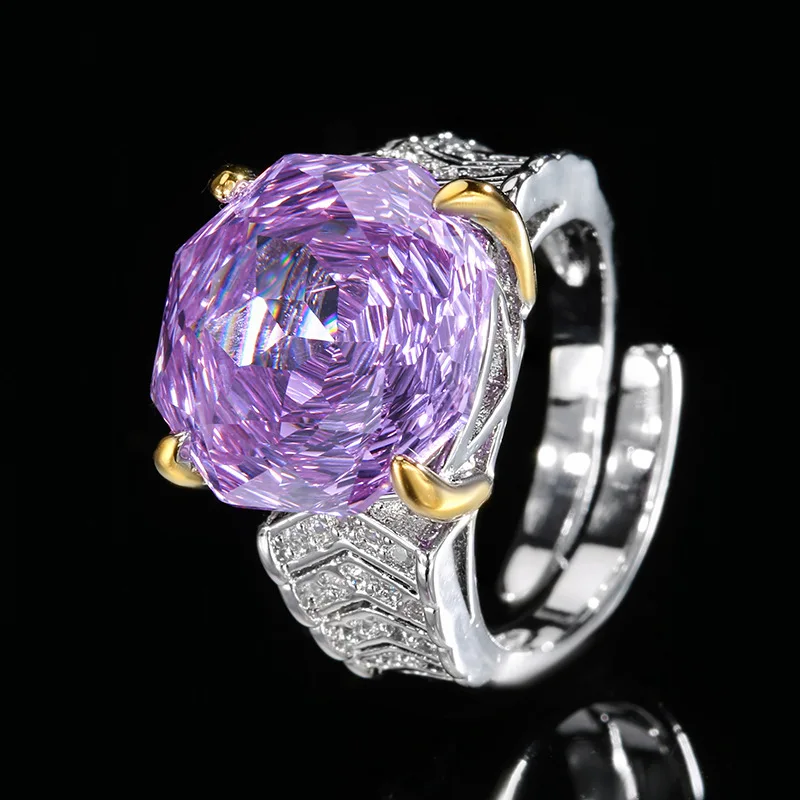 Rose Cut 14-12mm High Quality Zircon Violet White Gold Plated Elegant