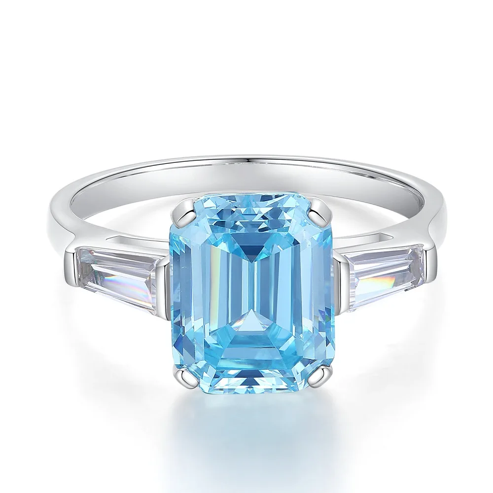 Oval Blue Gemstone Ring S925 Sterling Silver Fine Jewelry For Women Girl Emerald Cut  Lab Grown 5A Zircon High Carbon Diamond