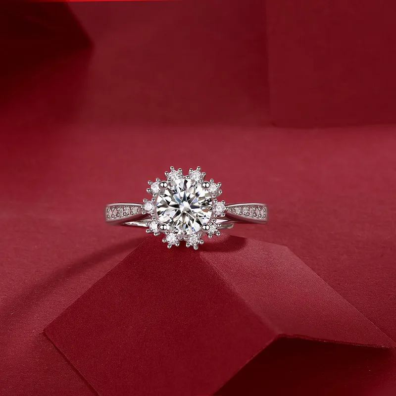 Elegant Four Claw 1ct D Color Snowflake Moissanite Ring For Women 925 Silver Jewelry Certified Christmas Gift Wife Girlfriend