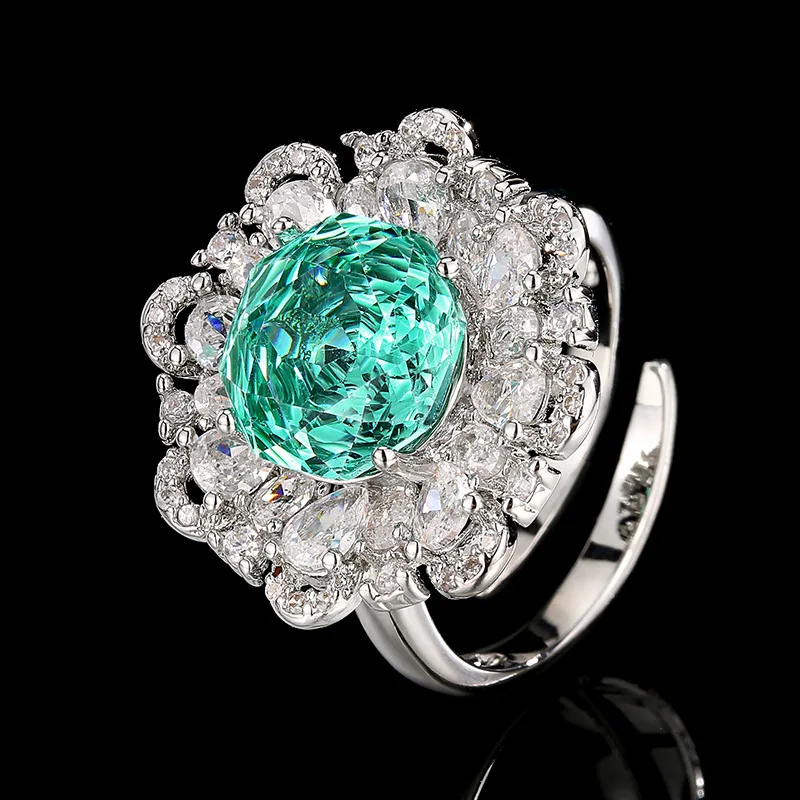 Millennium Cut 12-10mm High Quality Zircon Para Green White Gold Plated Flower Jewelry Set Retro Trendy