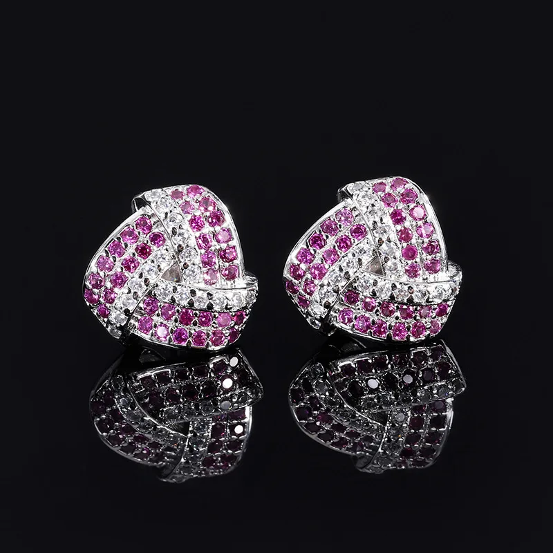 925 Sterling Silver Light Luxury Women's Earrings Geometric Design Sense Colorful Treasure Radiant Sea Blue Inlaid Diamond Gift
