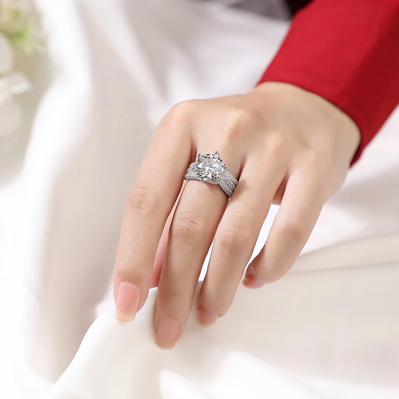 Classic Six Claw 5ct D Color Moissanite Sterling Silver 925 Couple Rings For Women Luxury Jewelry Accessories Engagement Wedding