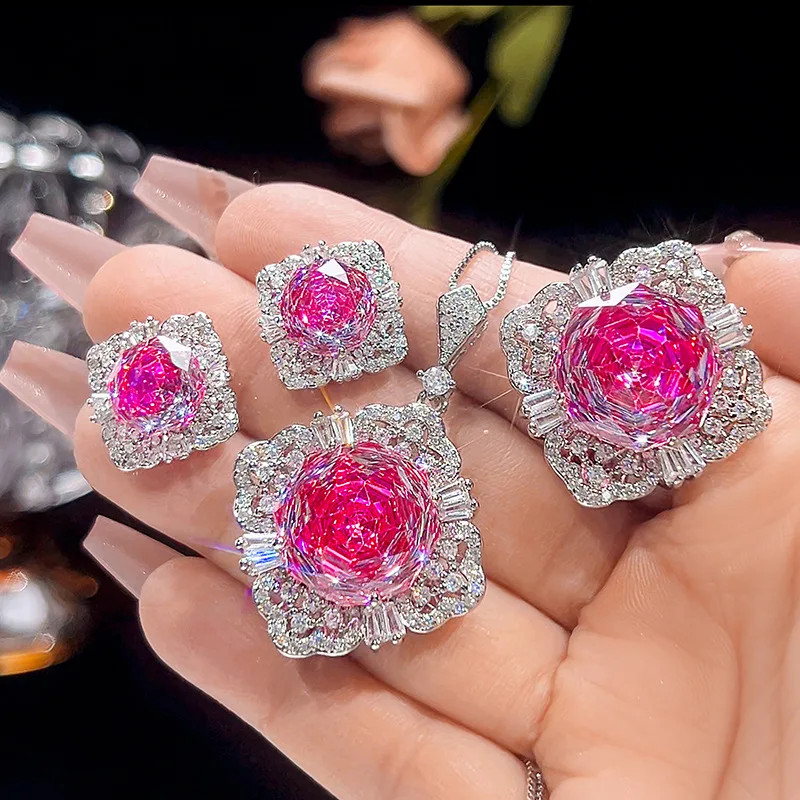 Millennium Cut 16-10mm High Quality Zircon Dragon Fruit White Gold Plated Elegant Jewelry Set Party Trendy