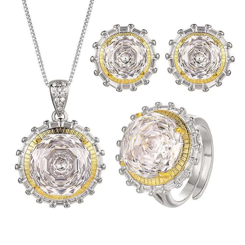 Millennium Cut 14-10mm High Quality Zircon White Diamond White Gold Plated Round Jewelry Set Party Gift Fashion