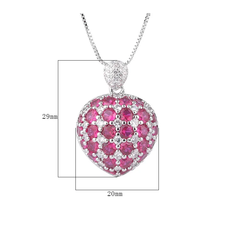 925 Silver Women's Necklace Korean Version Temperament Color Gem Heart Pendant European American Style Sweet Romantic Jewelry