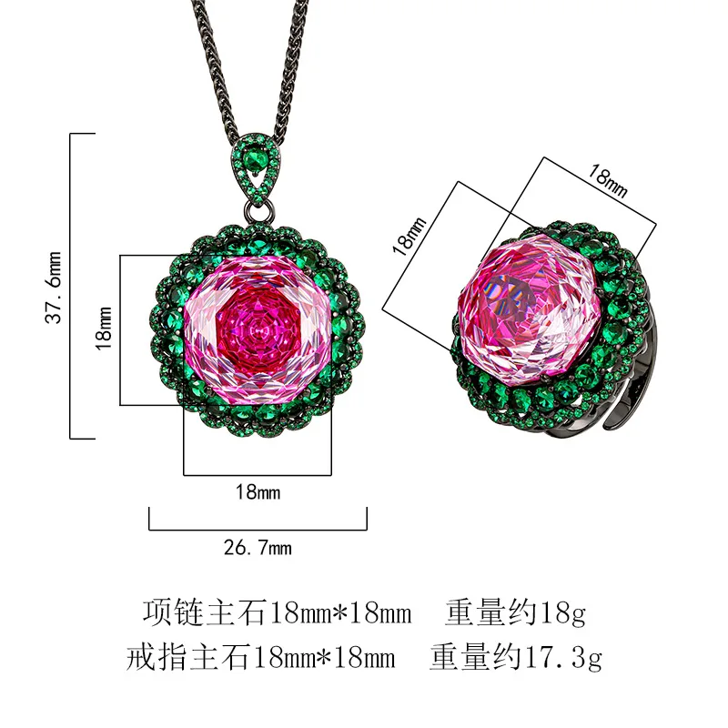 Rose Cut 18mm High Quality Zircon Dragon Fruit White Gold Plated Luxury Fashion Jewelry Set Wedding Party Gift Trendy Elegant