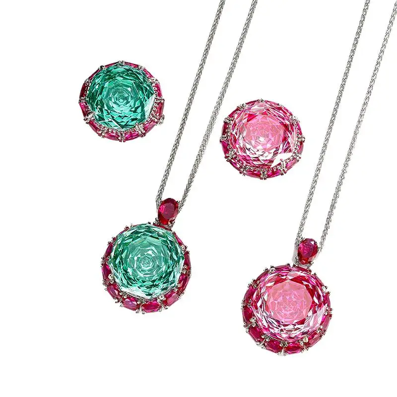 Rose Cut 18-16mm High Quality Zircon Para Green White Gold Plated Luxury Jewelry Set Hot Trendy Statement