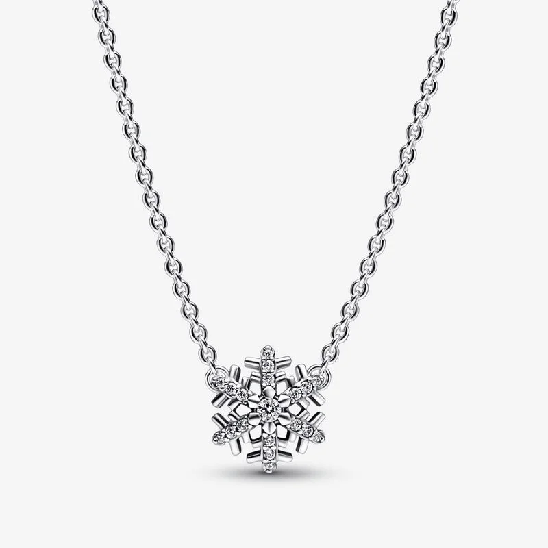 Silver 925 Shine Snowflake Rectangular Herbarium Cluster Drop Shooting Star Pavé Pendant Necklace For Women Free Shipping