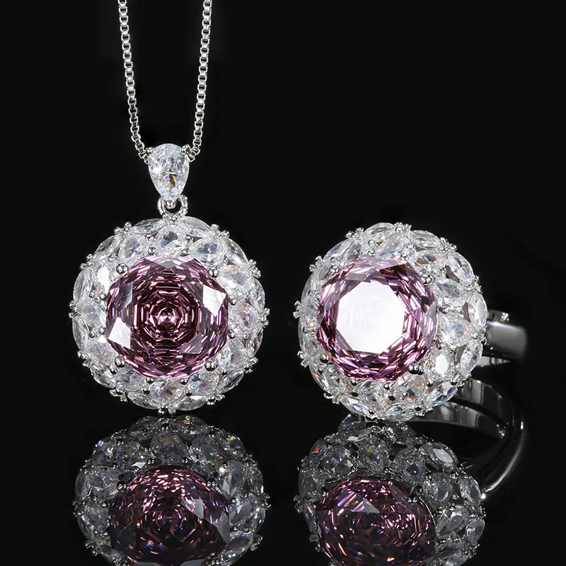 Millennium Cut 12mm High Quality Zircon Dried Rose White Gold Plated Round Jewelry Set Casual Fashion Trendy