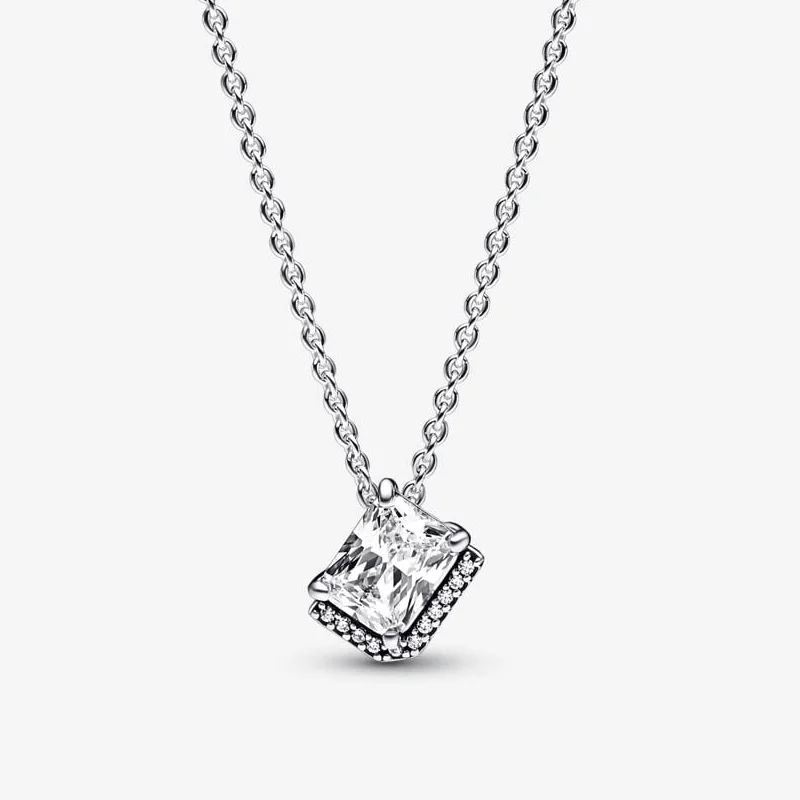 Silver 925 Shine Snowflake Rectangular Herbarium Cluster Drop Shooting Star Pavé Pendant Necklace For Women Free Shipping