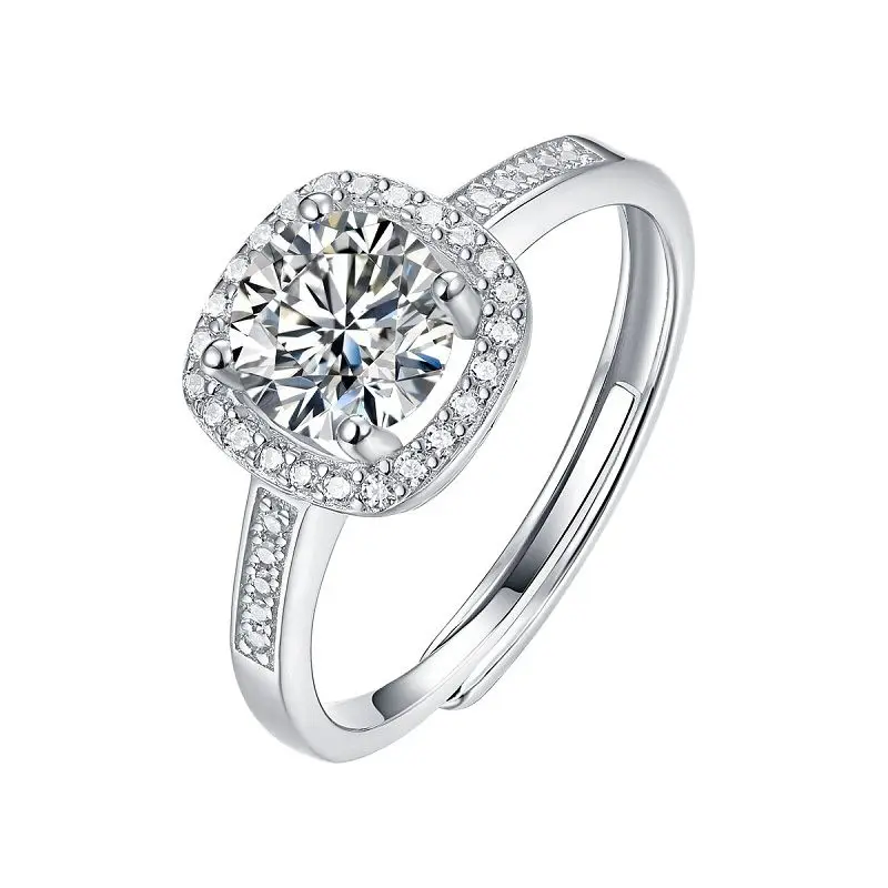 Elegant Four Claw 1ct Halo Moissanite Sterling Silver 925 Rings For Wo